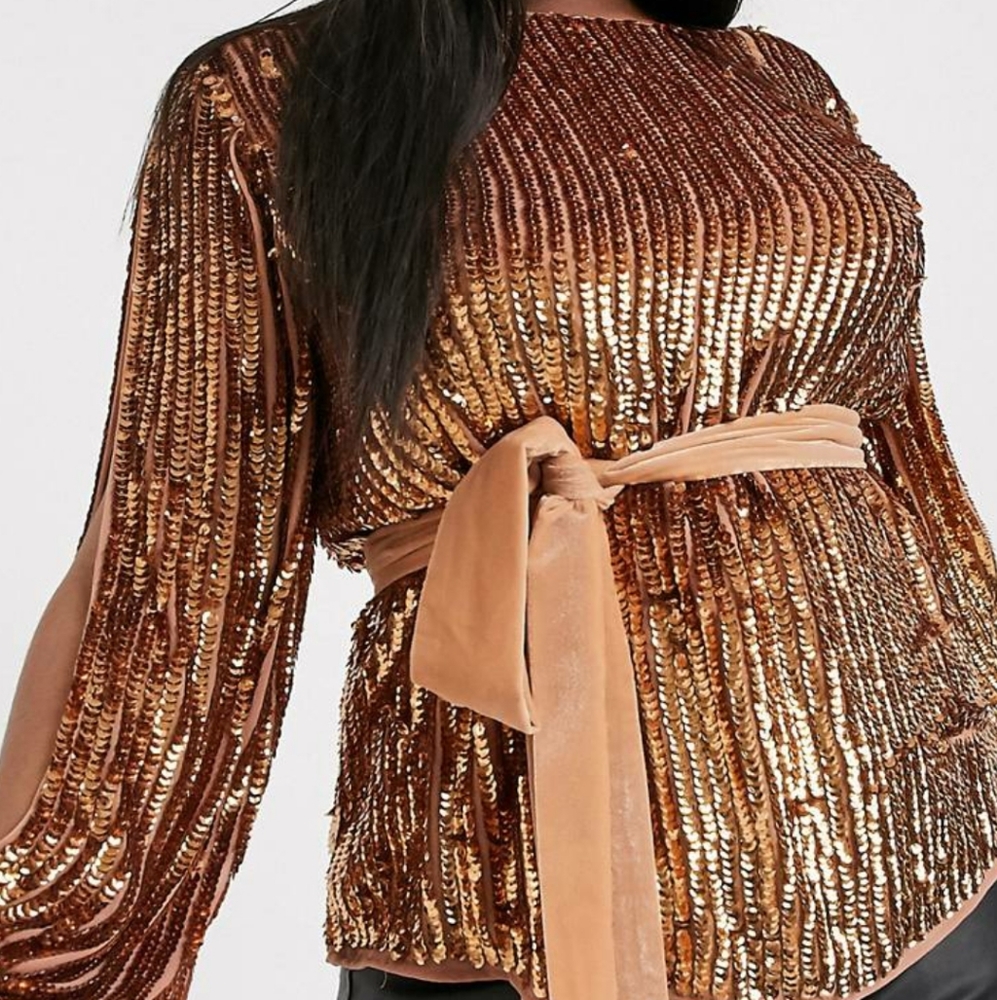Nwt Asos Curve Batwing Sequin Top With Tie Waist - image 2